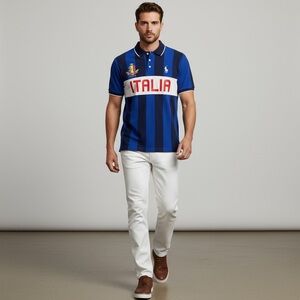 Polo Ralph Lauren Italia Rugby Polo - XL Custom Slim Fit PRLFC Blue Striped #10
